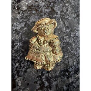 Vintage Gold-Tone Teddy Bear Lapel Pin Brooch With Intricate Detailing